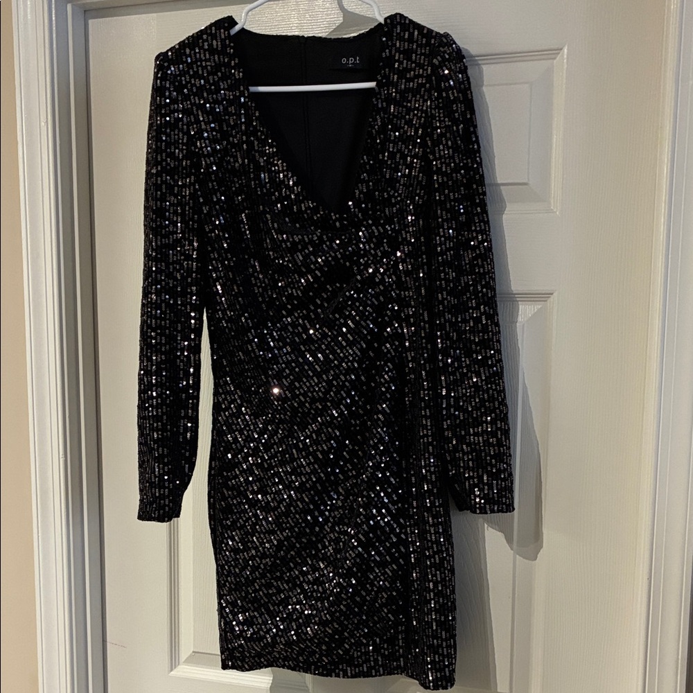 OPI Black Sequin Long Sleeve Dress